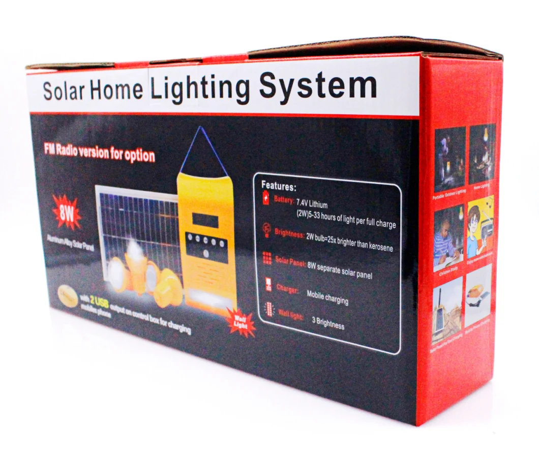 LED Bulbs Wall Lights FM Radio Solar Home Lighting System