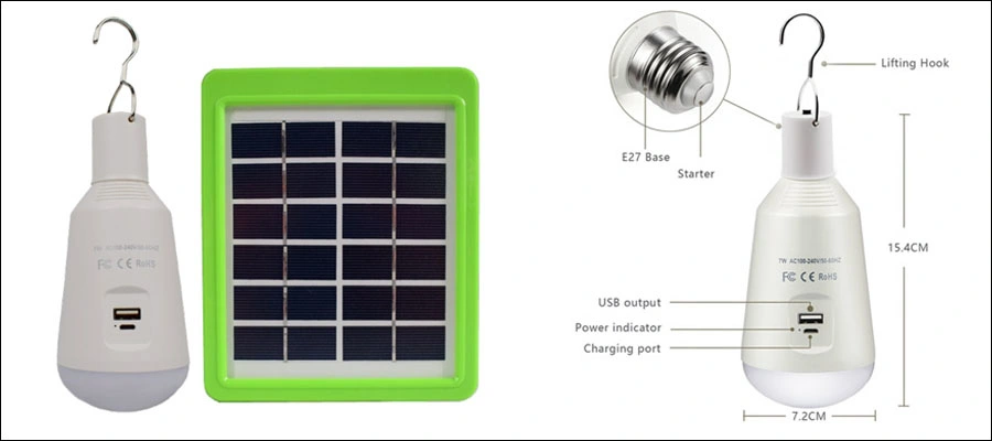 7W Rechargeable LED Emergency Bulb with AC Charing/Solar Charging/USB Charging