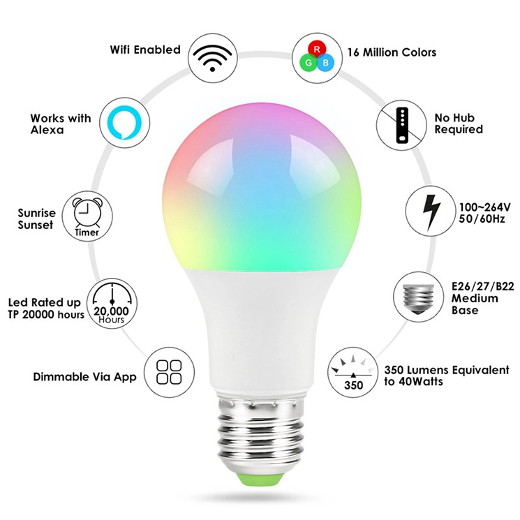 Smart WiFi Amazon Alexa Voice Control LED Lamp Bulb Energy Saving E27 LED Bulb Light Neon Lights LED Spot Light Dimmable LED Bulbs E27 & LED GU10
