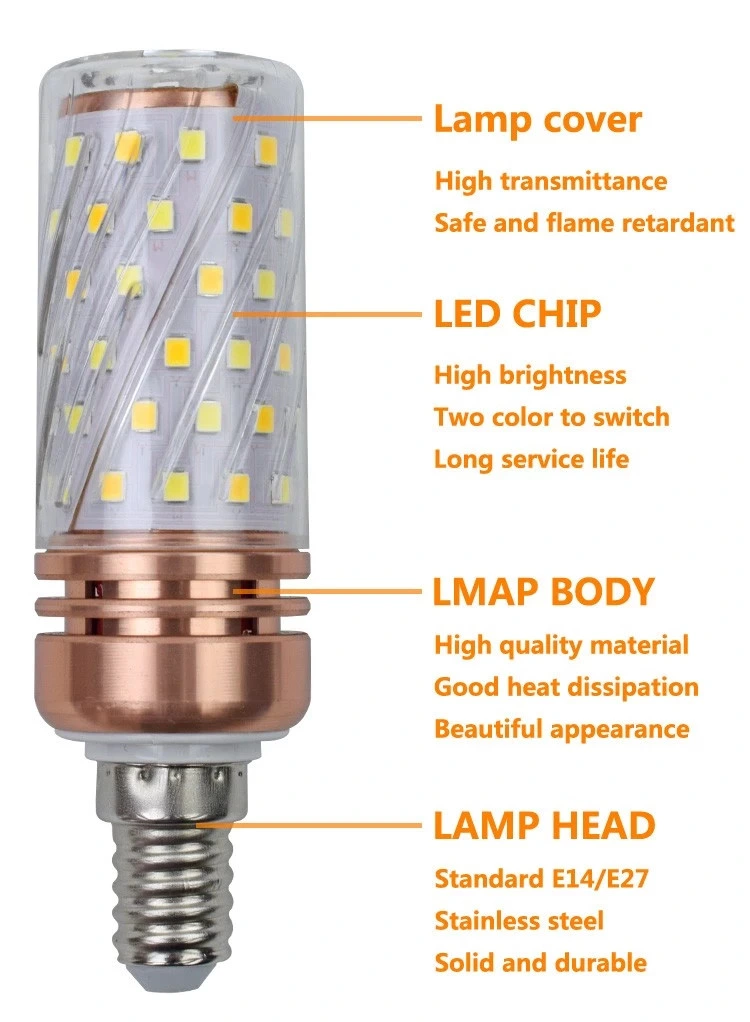 SMD2835 Chip Crystal Candle Bulb E27 E14 LED Corn Light 220V Warm White 12W Bulb Lamp