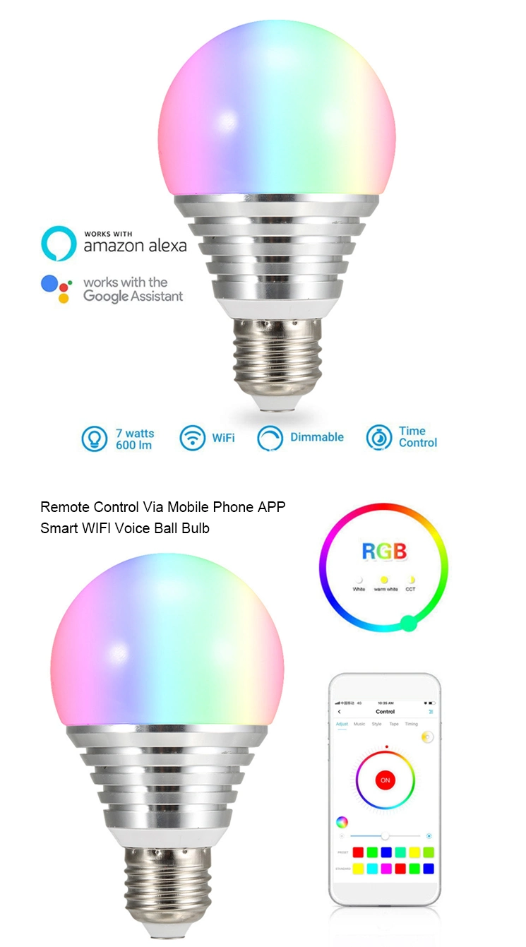 Smart WiFi Voice Control Intelligent Remote Color Changing LED Light Bulb E27 LED Bulb Light Neon Lights LED Spot Light High Quality Dimmable LED Bulbs