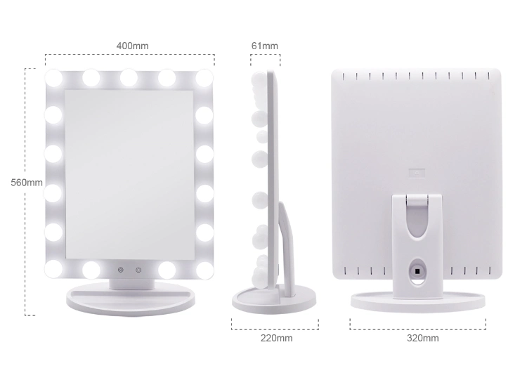 Home Decorative Lighted Standing LED Cosmetic Vanity Mirrors 17 Dimmable Bulbs