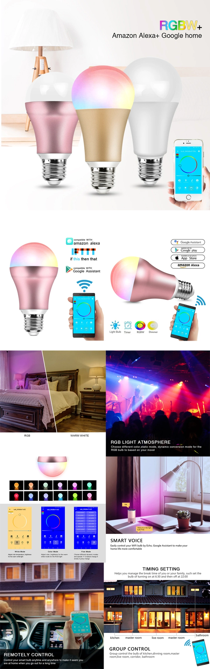 Smart LED Wi-Fi Light Bulb, Multicolored LED Light Bulbs, Works with Amazon Alexa