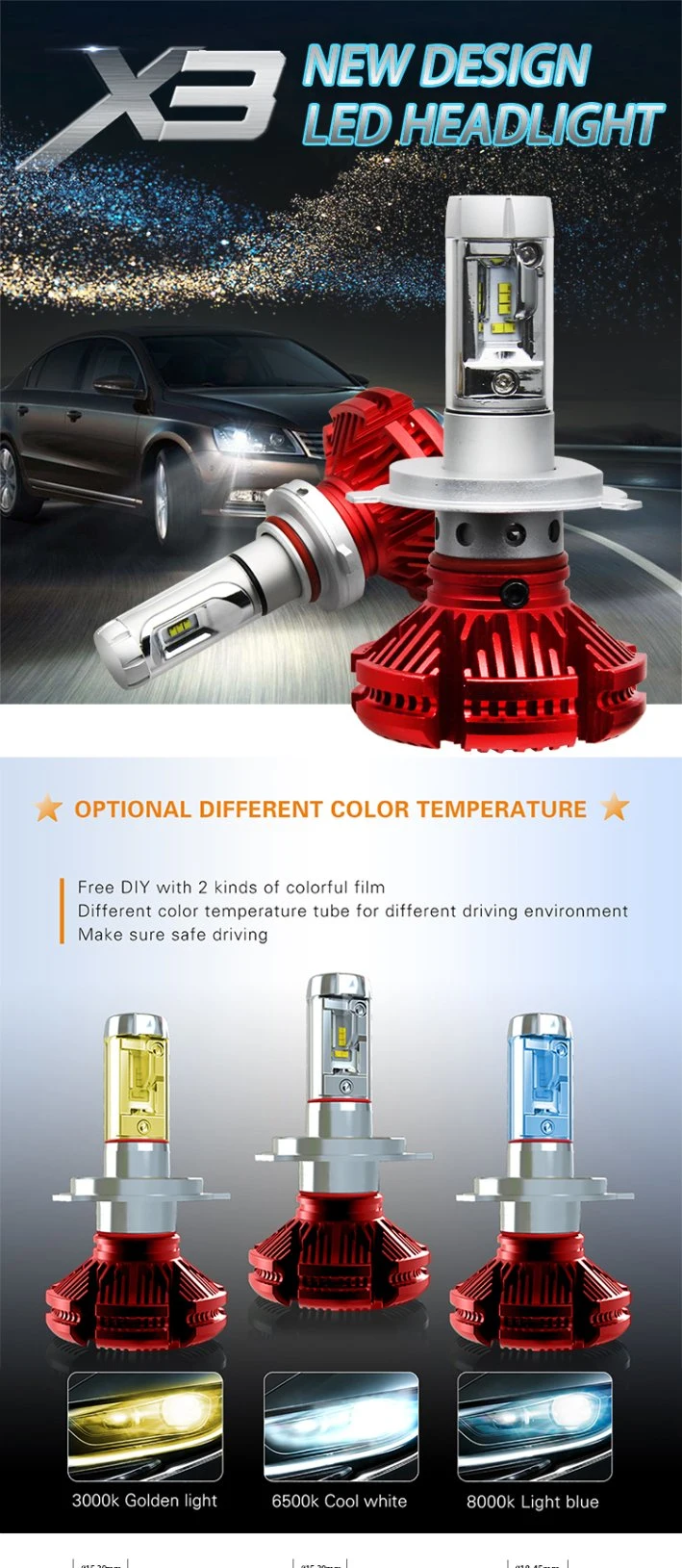 X3 Car Light Replacement Xenon Bulbs Depo Auto Lamp, H7 9007 H4 LED Headlight Bulbs