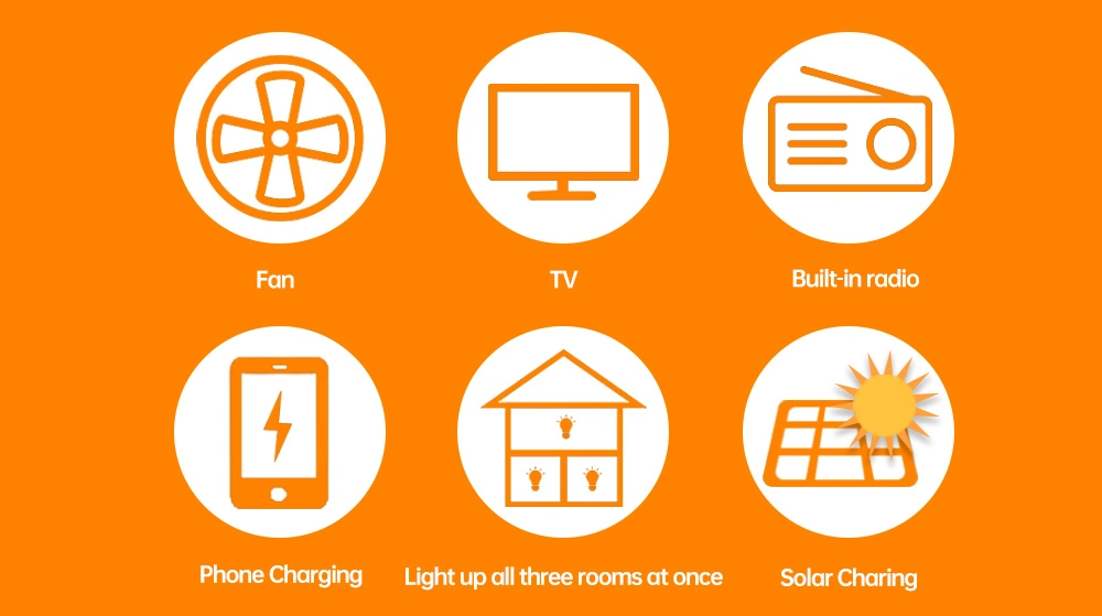 FM Radio Solar Power Home LED Bulbs Lights Kits System with Fan TV