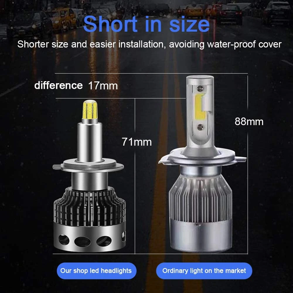LED Headlight Bulbs 360 Degree 7600lm 6000K Cool White LED Headlights All-in-One Conversion Kit