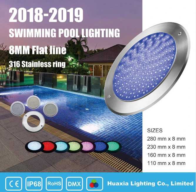 New slim PAR56 18W Resin Filled IP68 LED Picine Bulb Underwater Flat Swimming Pool Light