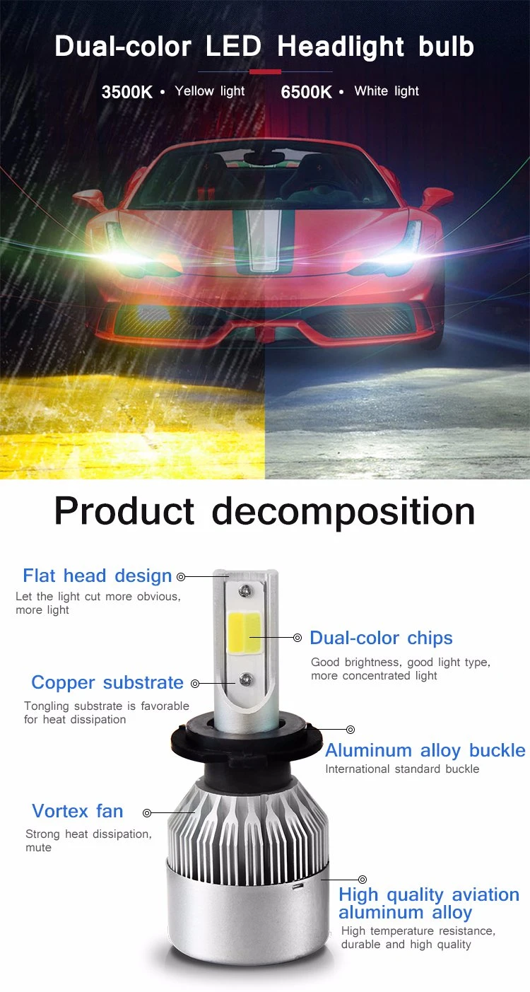 Auto Lighting System H11 Conversion Kit H7 LED Bulbs 9005 Dual Color C6 Car LED Headlight