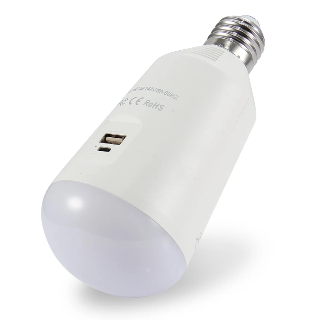 7W Rechargeable LED Emergency Bulb with AC Charing/Solar Charging/USB Charging