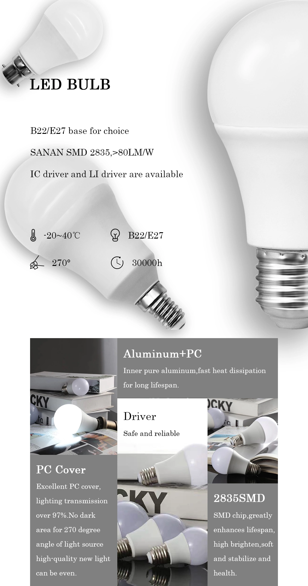 LED Bulb A55 6W 2835SMD LED Light Bulb Lamp for Home Indoor Lighting
