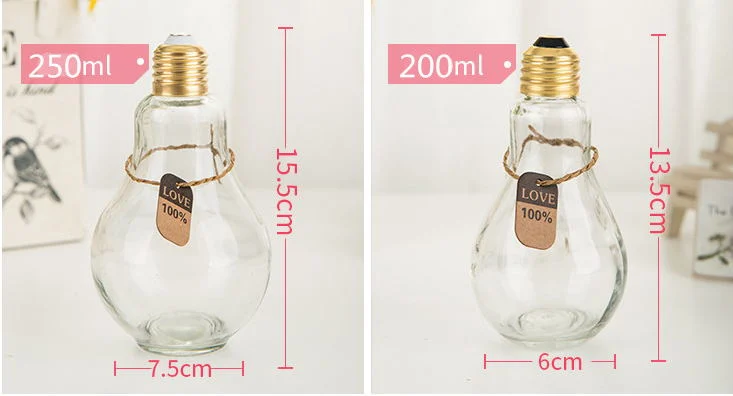 Lightbulb Shape Christmas Gift Glass Water Bottle /Glass Beverage Bottle with Metal Cover