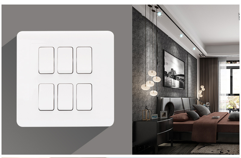 White Color 6 Modular Wall Eletrical Switch Control