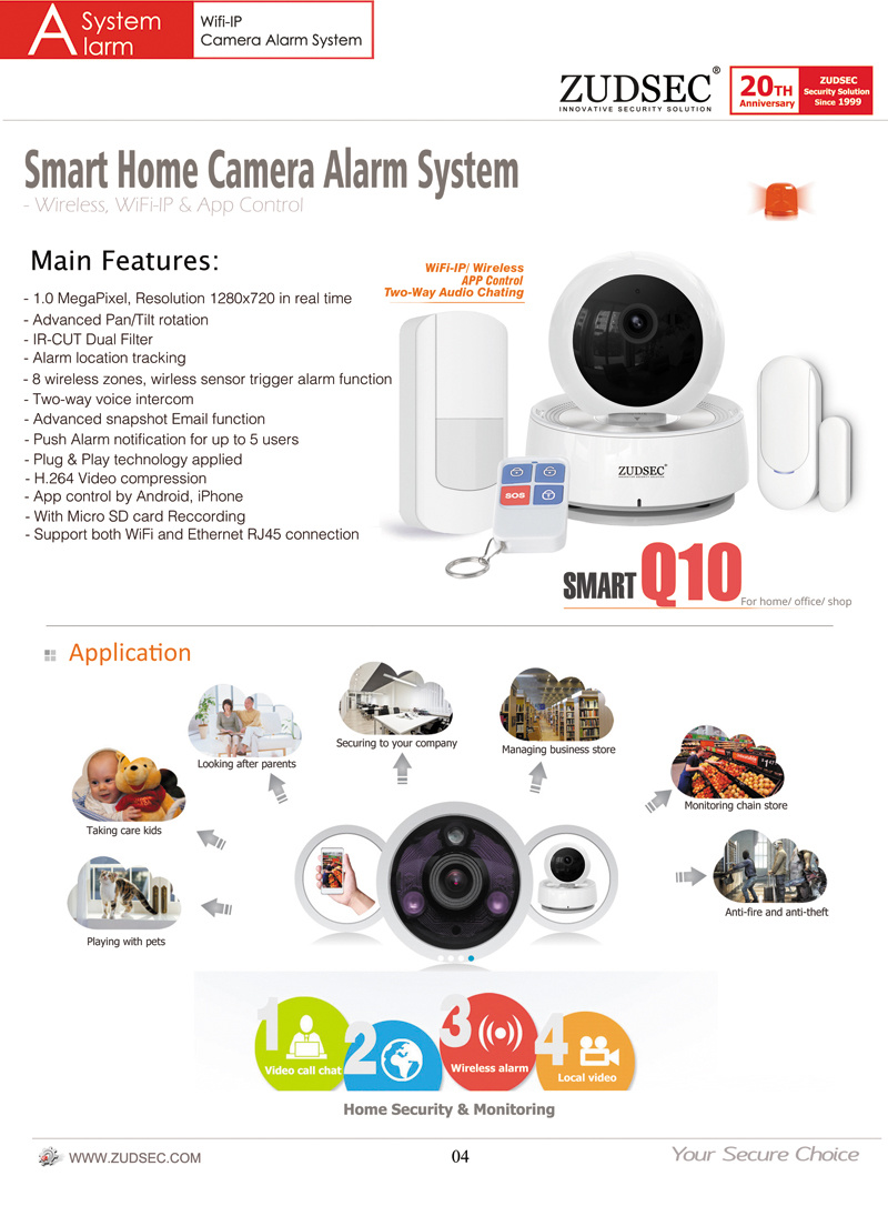 WiFi Camera Alarm System with 1.0 Megapixel, 3.6mm Lens
