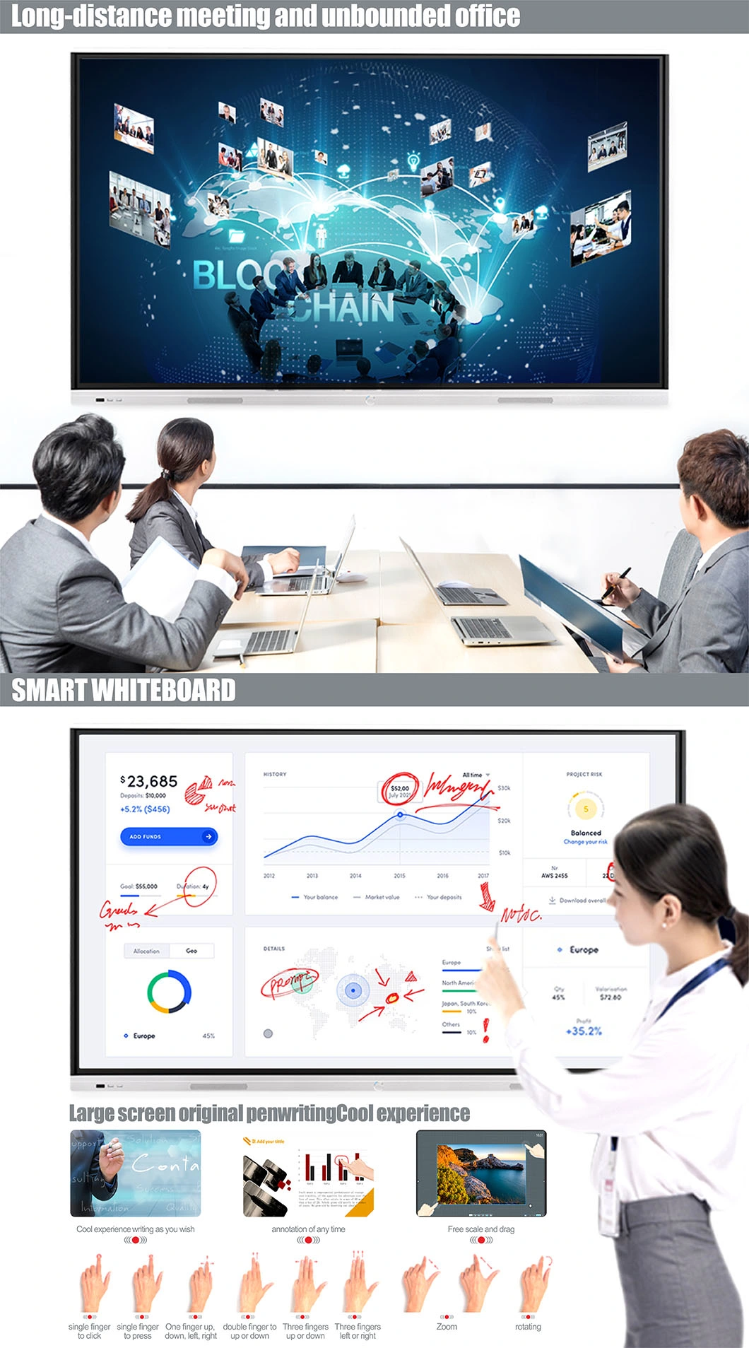 T6 Series Nesting 65 Inch LED Interactive Flat Panel Displays Panel for Smart Classroom