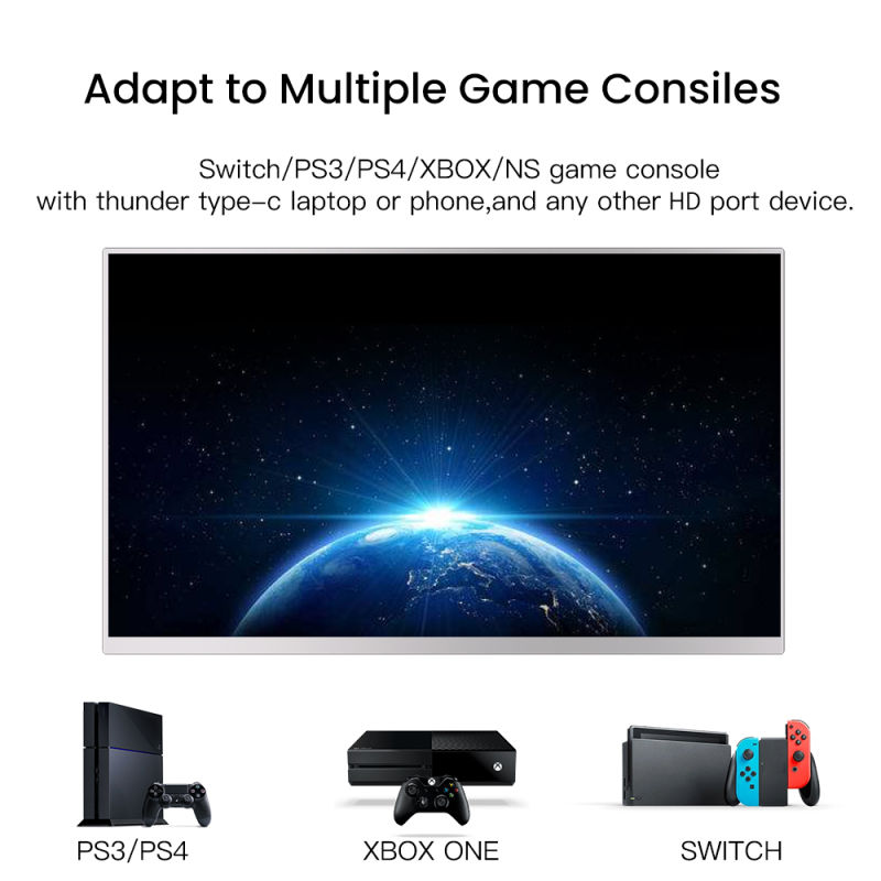 15'' Portable Monitor with HD 1080P IPS Panel Support Screen Expansion for Switch/PS5/PS4/PC/Laptop Gaming Monitor EU Plug