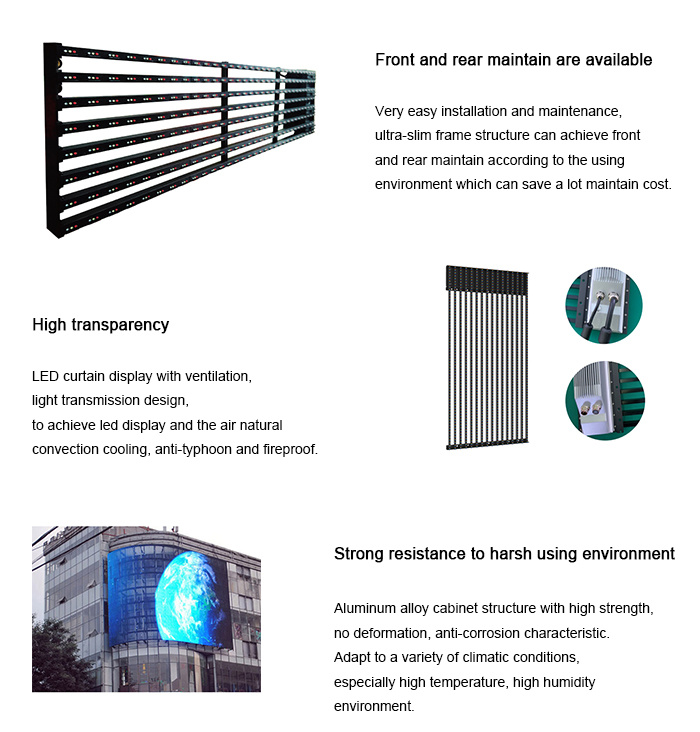 10000 Nits See-Through Outdoor LED Stripe Transparent LED Display with 1000X500mm Panel