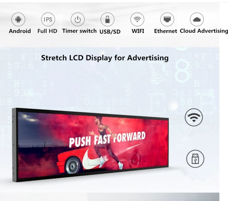21 Inch Digital Signage Ultra-Wide Stretched LCD Display for Mall Advertising