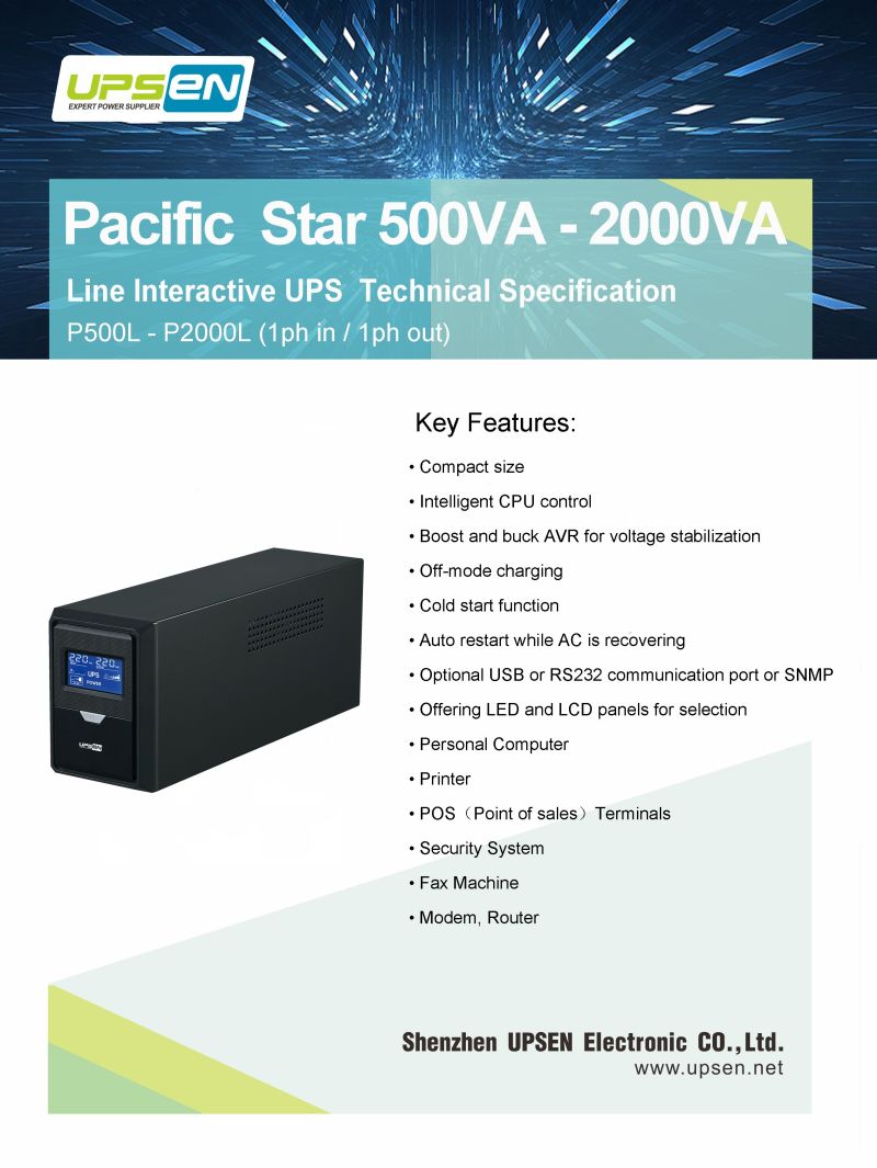 Line Interactive UPS Long Run Time Pacific Star 500V 2000V UPS