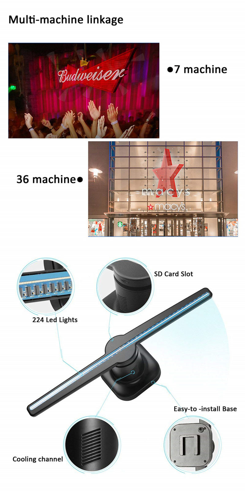 42cm 3D LED Holographic Advertising Display LED Fan Rotation Projection Display for Store LED Display Suppliers