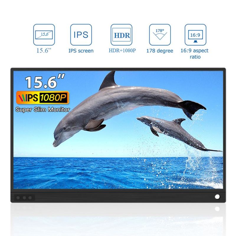 Ultra Thin 15.6 Inch Portable LED HD Monitor 1920X1080p Full HD USB Type C IPS Screen Gaming Monitor for xBox Laptop Phone
