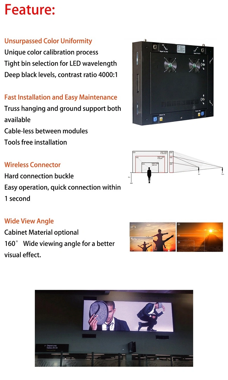 SMD2121 Full Color LED Video Wall, High Definition Wall Mounted Fixed Indoor LED Display for Advertising
