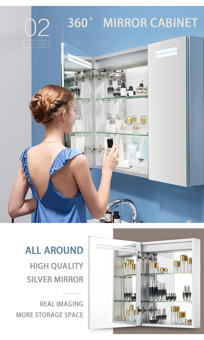 Wall Mount Bathroom Vanity Smart Large LED Mirror Storage Cabinet