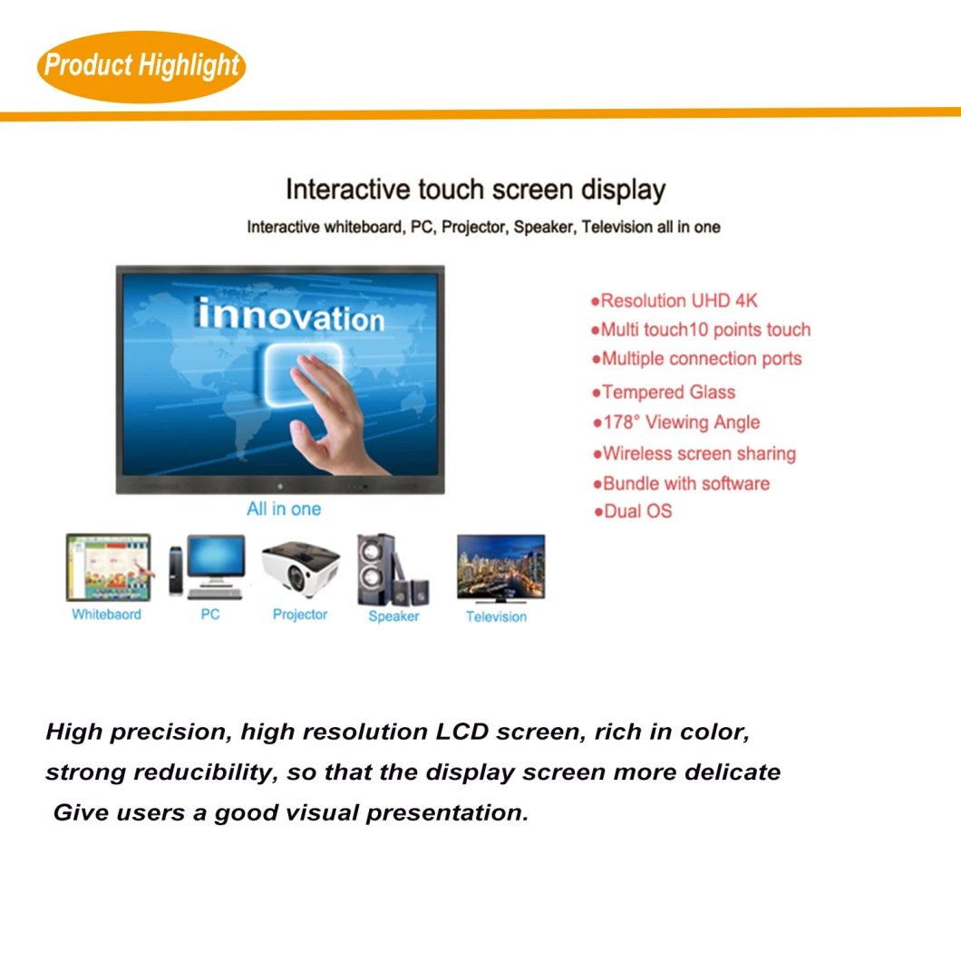 Interactive Panel 4K UHD LED Multi Touch Screen Interactive Whiteboard