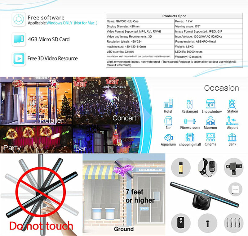 New Advertising Equipment: 42cm/50cm/60cm/65cm/100cm 3D Hologram Display 3D LED Display with WiFi