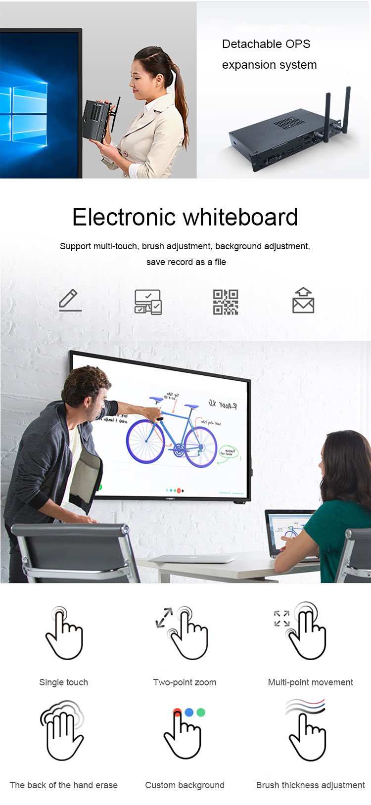 55 65 75 86 98 100 Inch Touch Screen Interactive Whiteboard Touch Screen Digital Whiteboard Interactive for Teaching