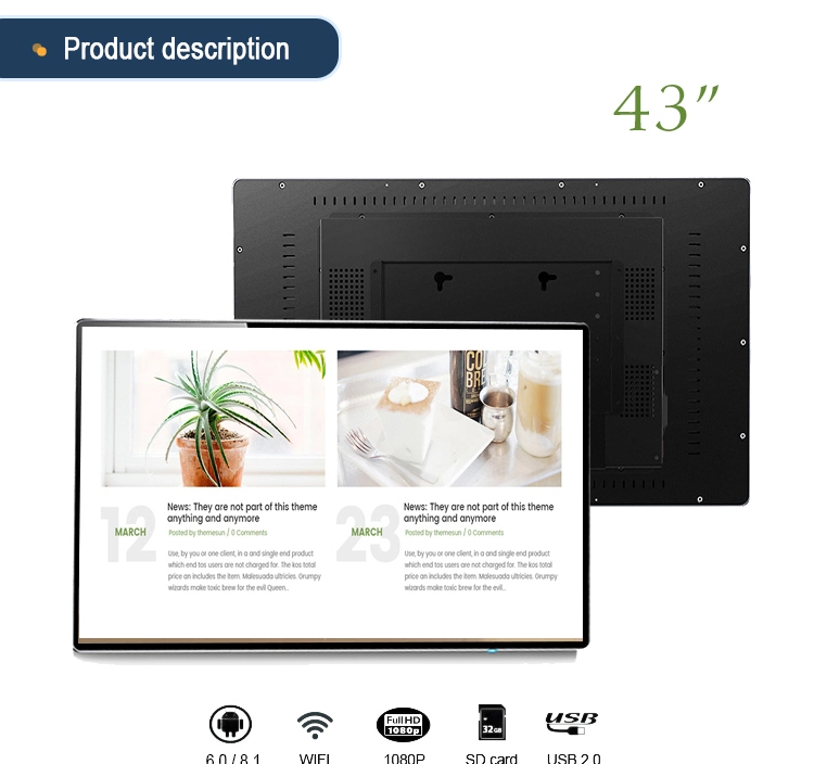 43 Inch RJ45 WiFi J1900 I5 CPU Capacitive Touch Screen Industrial Tablet PC
