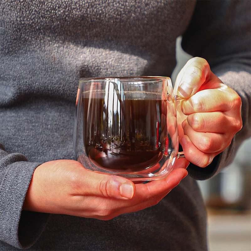 Oversized Durable Wide Bottom Steady Double Wall Pyrex Glass Coffee Mug