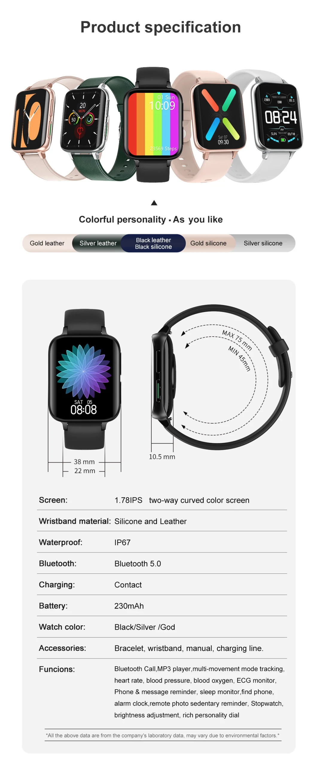 Hot New Products Waterproof Smart Watch Distance Smart Watch Message Reminder Smart Watch