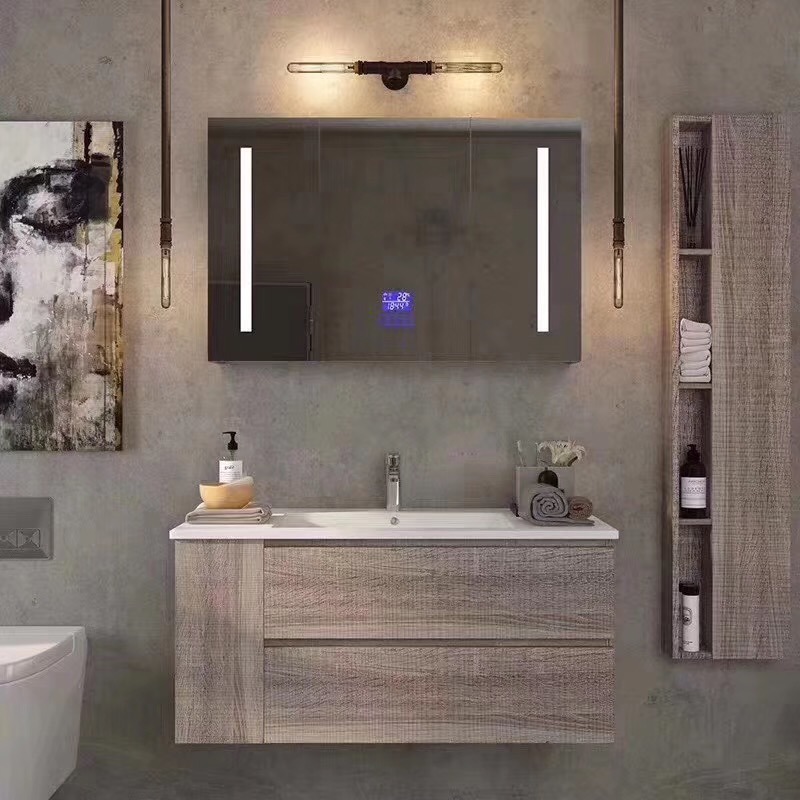 Solid Wood Bathroom Cabinet Vanity with LED Mirror Cabinet