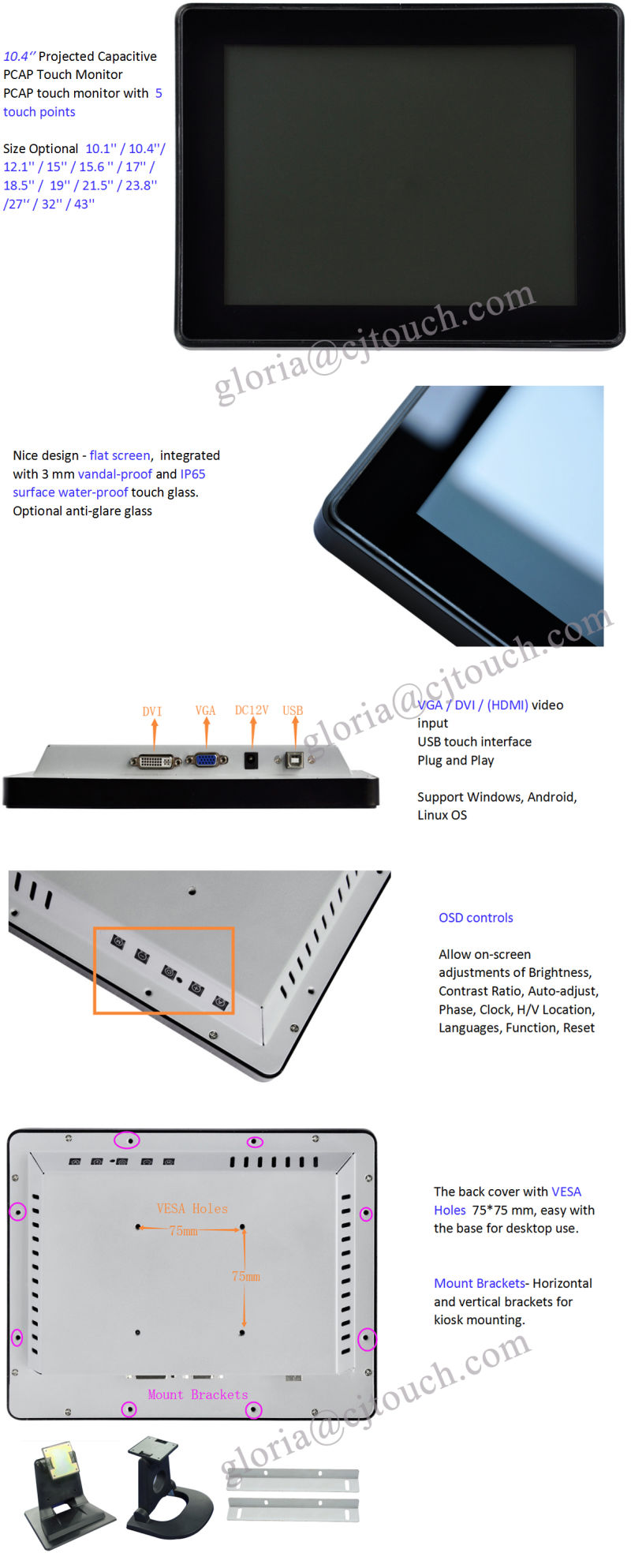 China Touch Screen Touch Monitor Supplier 10.4'' Touch Sensitive Monitor with Pcap Touchscreen