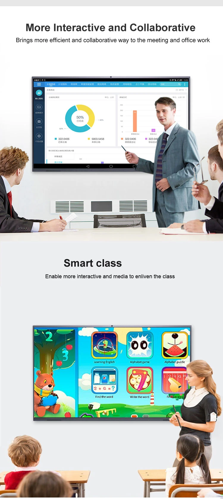 75 86 98 Inch Intel I3 Touch Monitor 4K Smart Classroom Digital Infrared All in One Portable Interactive Whiteboard 82 65 for Teaching