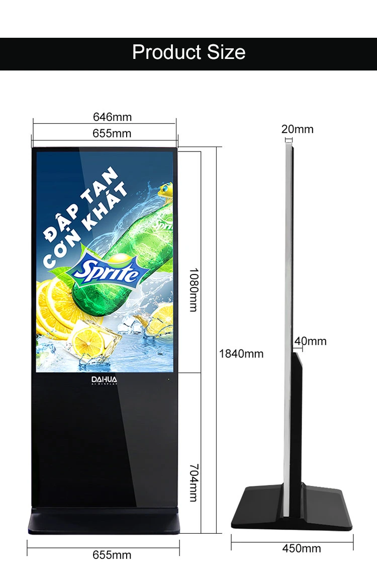43 Inch LED Floor Stand Digital Signage Screen Kiosk Advertising Media Displayer for Indoor Shopping Mall