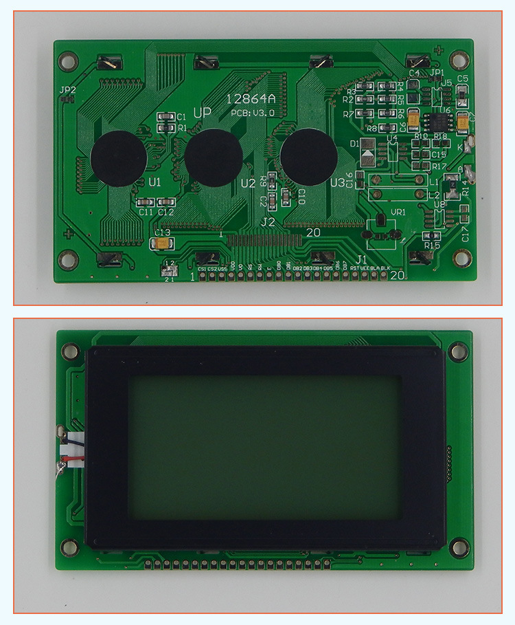 128X64 Graphic COB Monochrome Screen LCD Display Module, Yellow-Green Screen Stn/Positive LCD Module