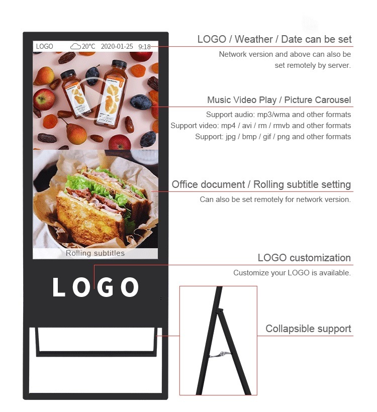 Android WiFi Porteble LCD Display for Advertising Digital Signage Display