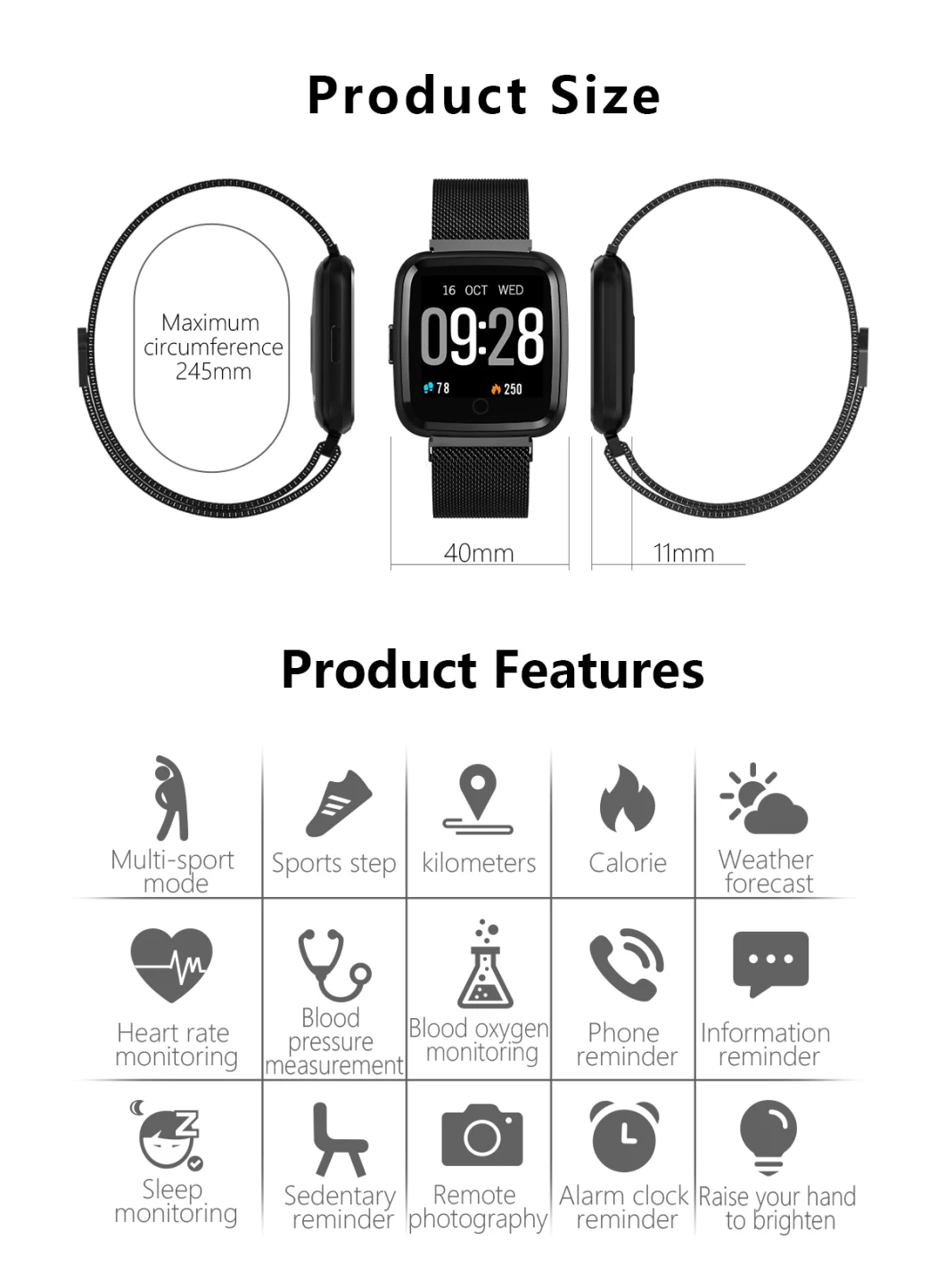 Smart Watch Smart Bracelet Waterproof Sport Monitoring Smart Reminder