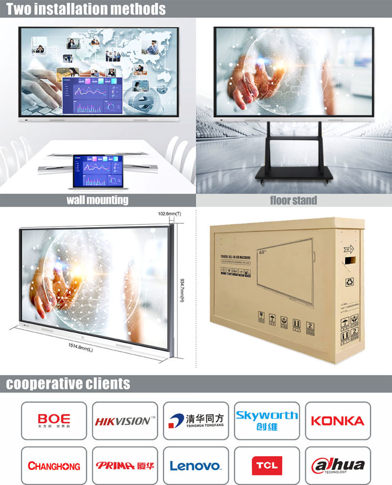 T6 Series Nesting 65 Inch Interactive Flat Panel 20 Points Multi Point Electronic IR Smart Board with 6 in 1 Design