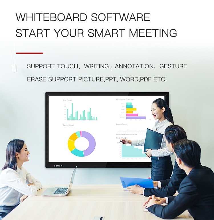 4K UHD Interactive Whiteboard Smart Digital Board Electric Touch Screen Whiteboard with Camera Microphone for Conference Meeting