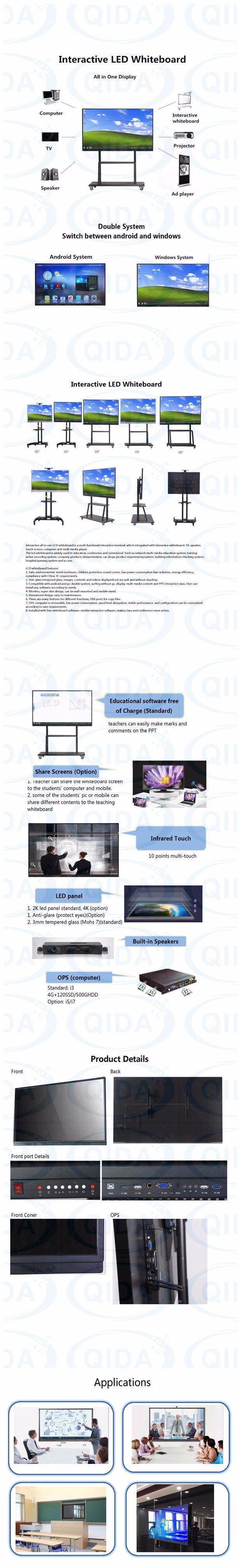 4K UHD LED Display Whiteboard Interactive Boards with Touch Panel Displays for Teaching