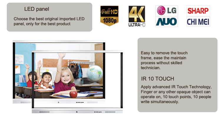55 Inch UHD 4K LED Display Interactive Flat Panel Interactive Smart Board for School