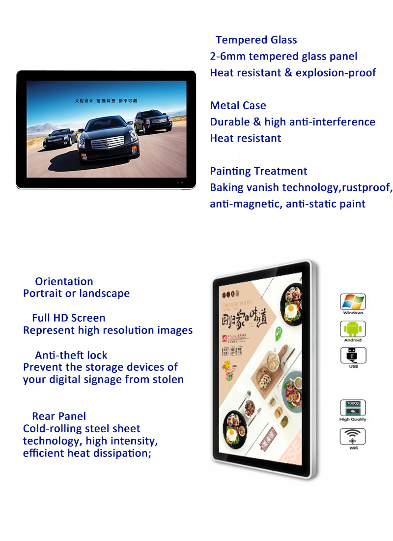 USB Video Media Player Wall Mounted Display Panel for Advertising Player LCD/LED Monitor
