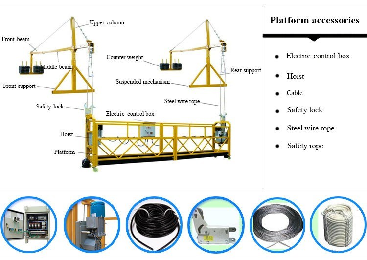 Portable Hydraulic Aerial Vertical Aluminium Suspended Work Platform