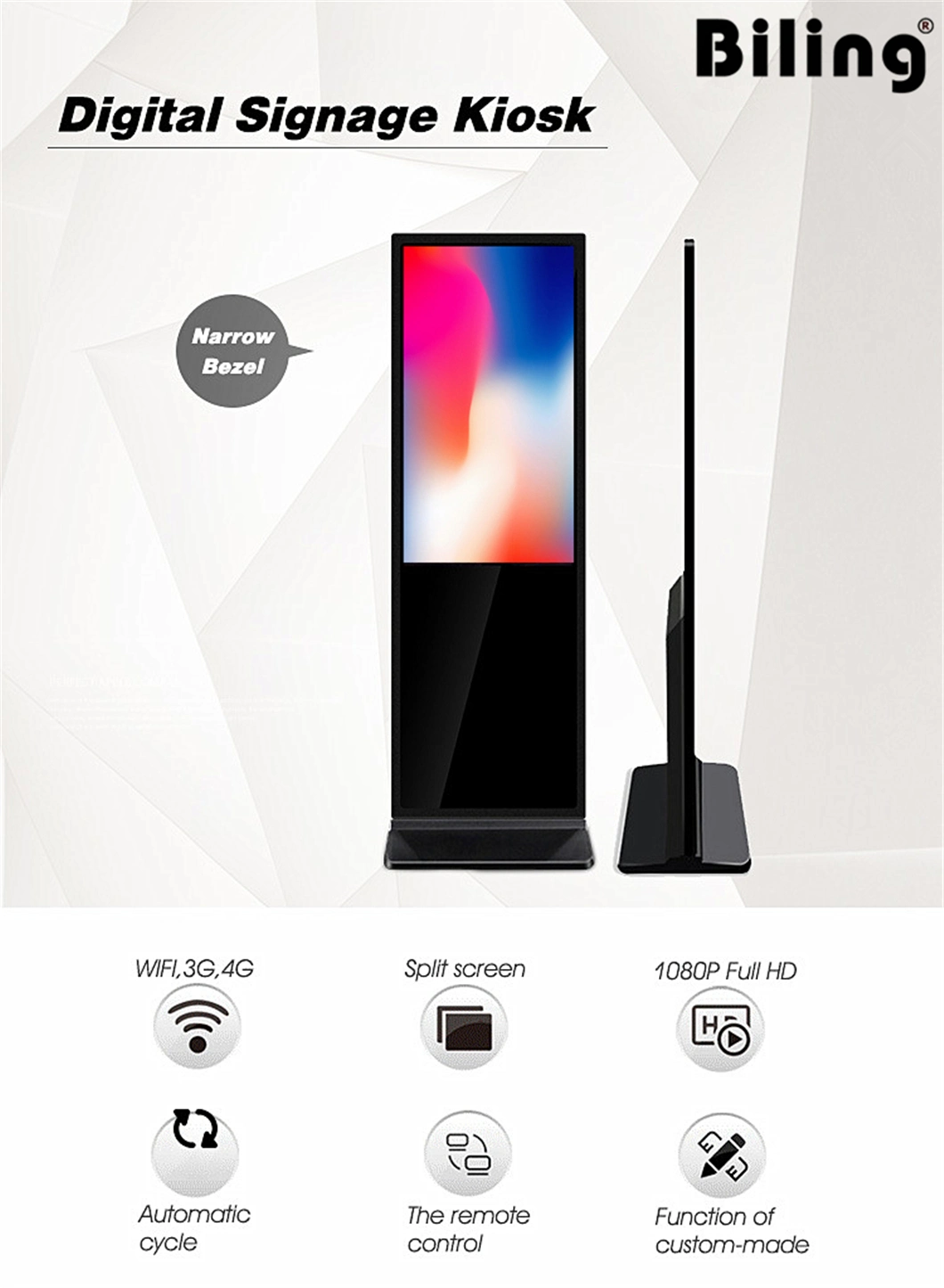 Original Quality 55 Inch Floor Standing Digital Totem Displayer Ultra-Thin Digital Signage with Capacitive Touch