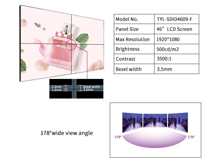Tyalux 46 Inch 4X2 Screen 4K Processor Video Wall LCD Display for Video Wall