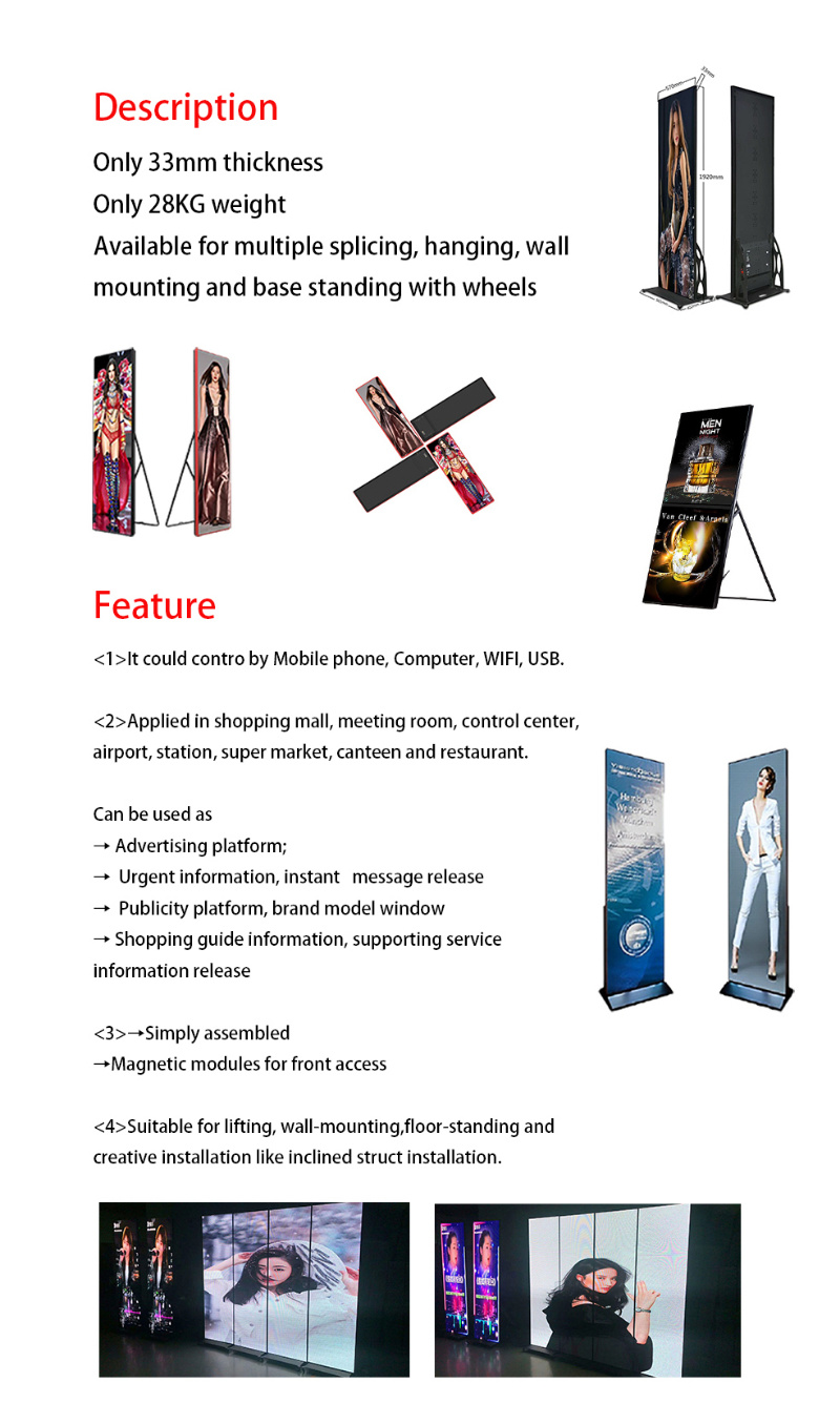 P2.5 Indoor LED Display Screen Mirror Digital Iposter for Shopping Center