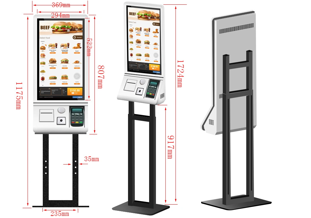Self Ordering Touchscreen Terminal Payment Machine 24 Inch Floor Standing Self Ordering Kiosk