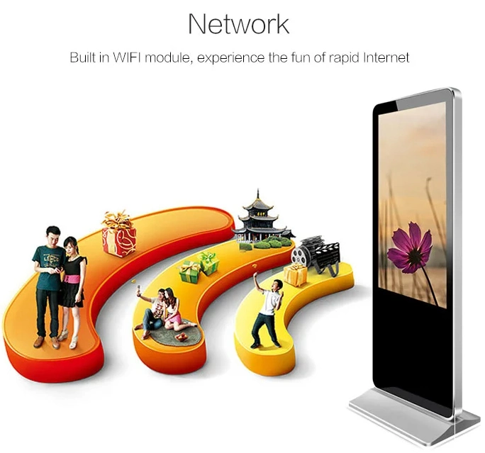 55 Inch Floor Stand WiFi LCD Advertising Equipment Flat Screen Stand TV Android Digital Signage